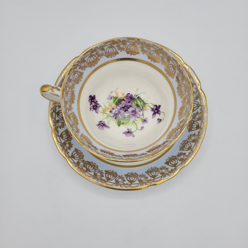 Vintage Stanley Fine Bone China Flower Print ‎ Cup And Saucer Pale Blue England